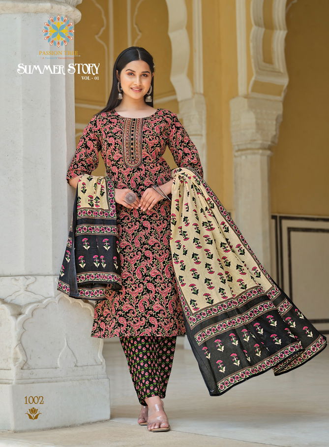 Summer Story Vol 1 By Passion Tree Heavy Cotton Kurti With Bottom Dupatta Wholesale Shop In Surat